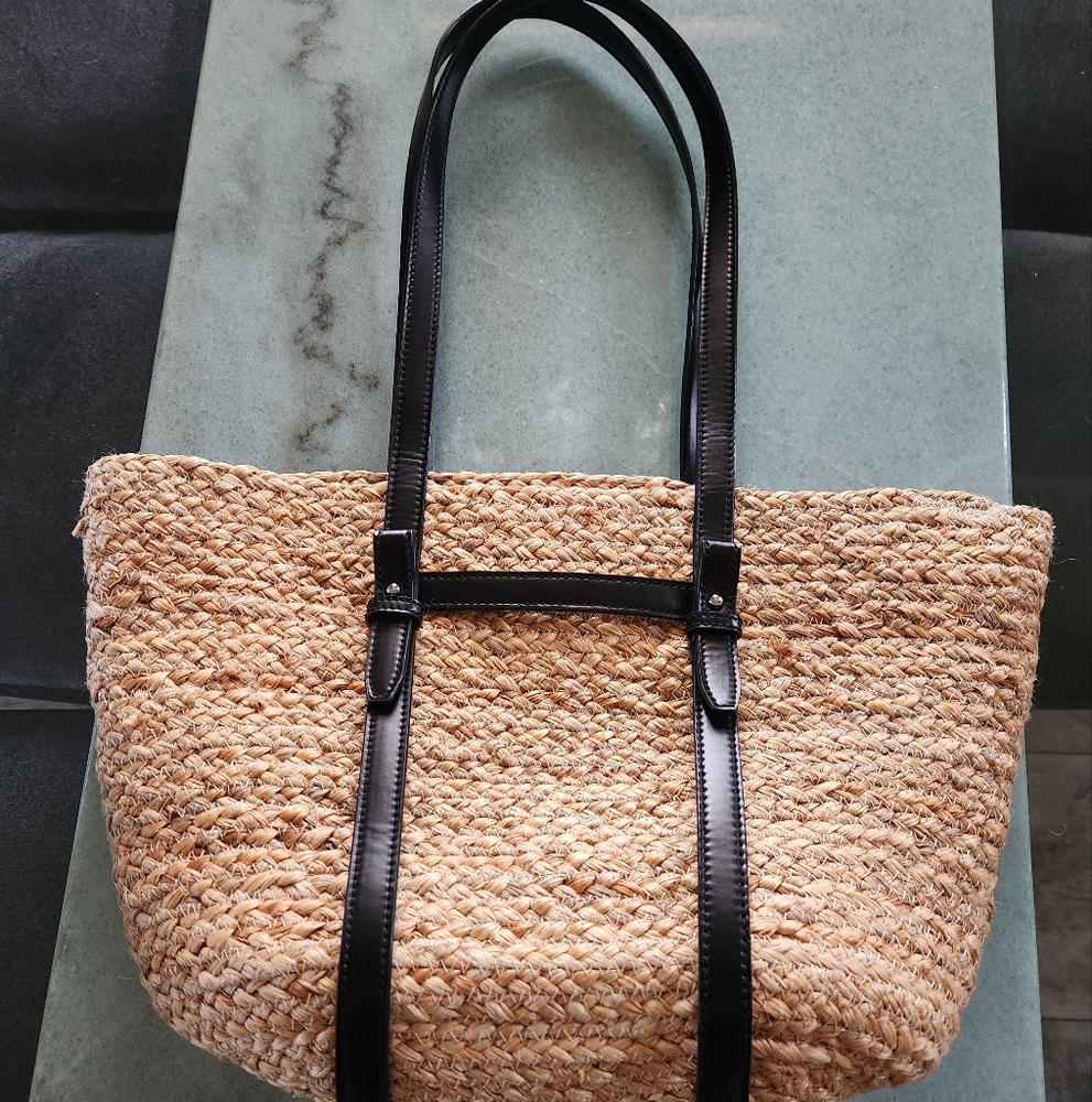ZARA Jute Woven Tote Bag Black Large